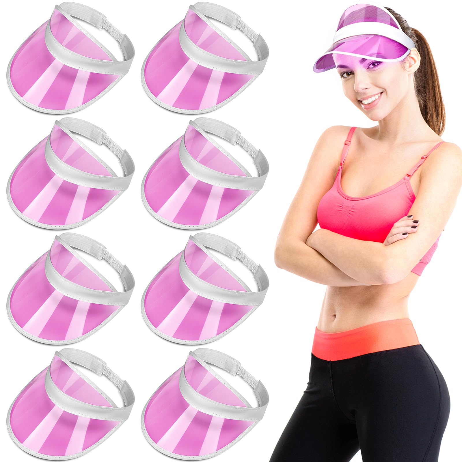 Tarpop Lot de 8 visières de casino, visières de poker en vrac pour femmes, visières de croupier de bingo, visières transparentes (rose)