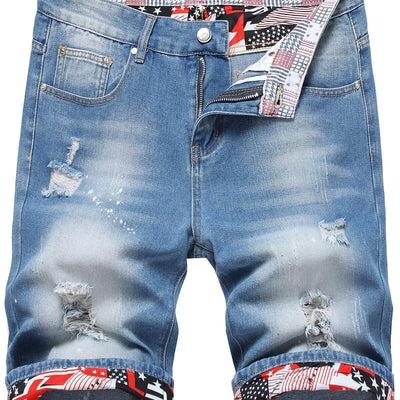HENGAO Mens Jean Shorts Ripped Distressed Destroyed Slim Fit Denim Shorts for Men 666 40