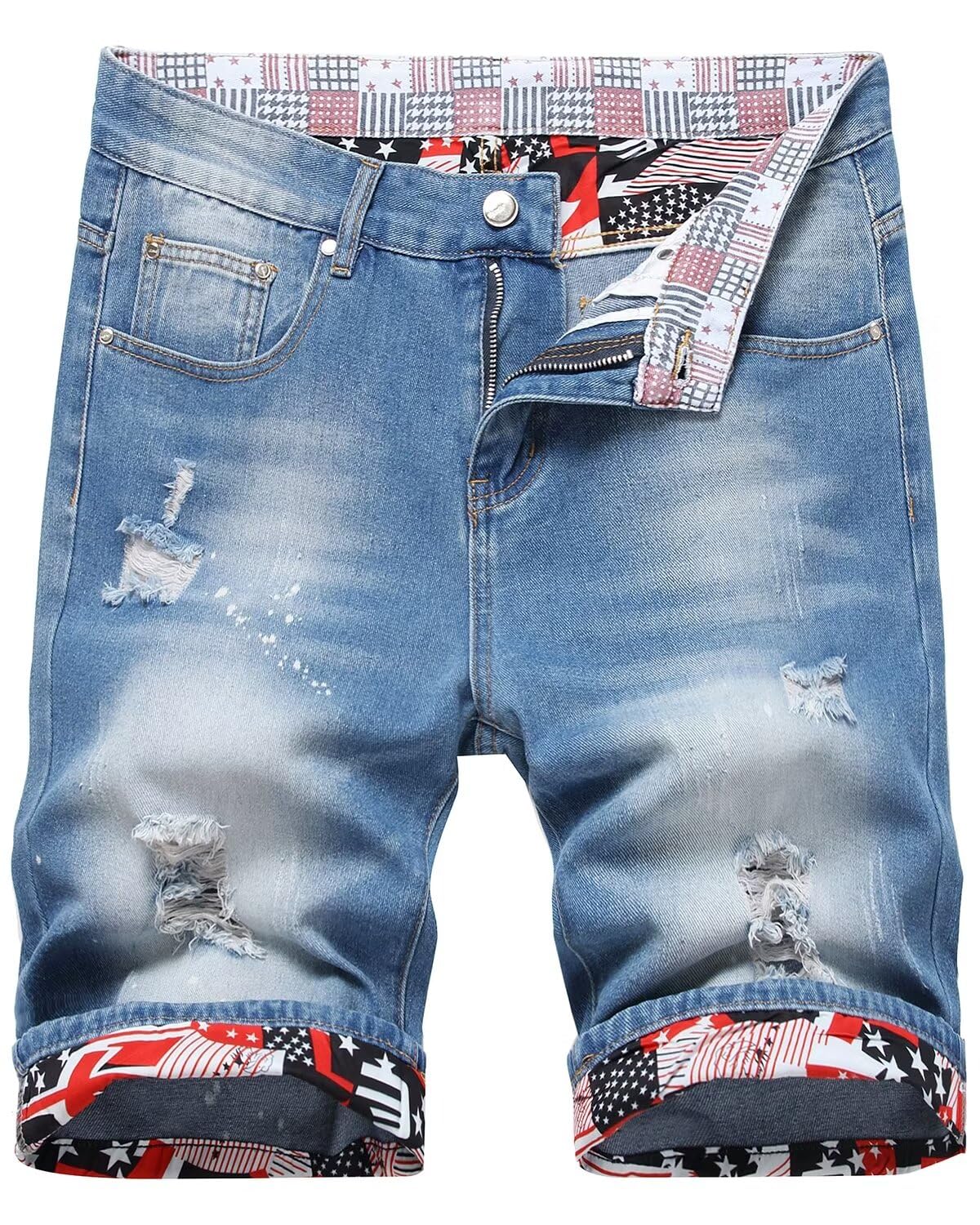 HENGAO Mens Jean Shorts Ripped Distressed Destroyed Slim Fit Denim Shorts for Men 666 40