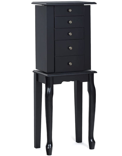 Cargar imagen en el visor de la galería, Giantex Jewelry Armoire Cabinet Chest Organizer Box Top with Flip Mirror Standing Space-Saving Bedroom Makeup Accessories Storage Armoires 8 Necklace Hooks Jewelry Cabinets with 4 Drawers (Black)
