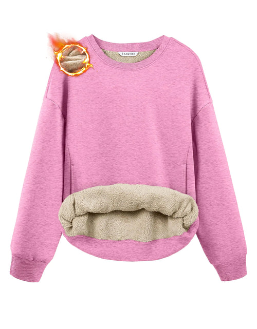 Load image into Gallery viewer, SANTINY Womens Fleece Sherpa Lined Sweatshirt Warm Winter Pullover Sweaters Cozy Thick Crewneck Sweatshirts with Pockets (Pink Heather_XL)
