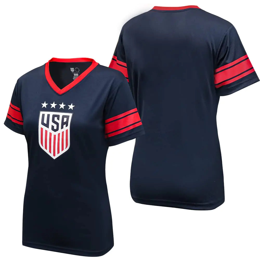 Icon Sports Official Licensed U.S. Soccer 4 Star USWNT Players Womans Game Day Shirts Football Tee Top | Football Navy X-Large