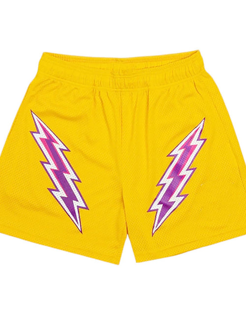 Load image into Gallery viewer, DIOTSR Mens Retro Graphic Shorts Athletic Running Basketball Shorts Casual Streetwear Shorts with Pockets Drawstring (Yellow-Purple LightningX-Large)
