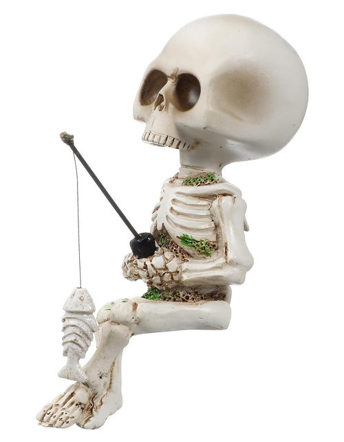Load image into Gallery viewer, GANAZONO Skeleton Aquarium Decoration Skull Fish Reptile Tank Decor Fishing Skull Statue Resin Skeleton Figurines Sculptures Halloween Decoration
