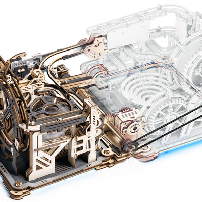 ROKR 3D Puzzle Marble Run Kit 2 in 1 Include Marble Spaceport LGC01 and Link Pack LG01 3D Wooden Puzzles for Adults Mechanical Model Sets Building Toys