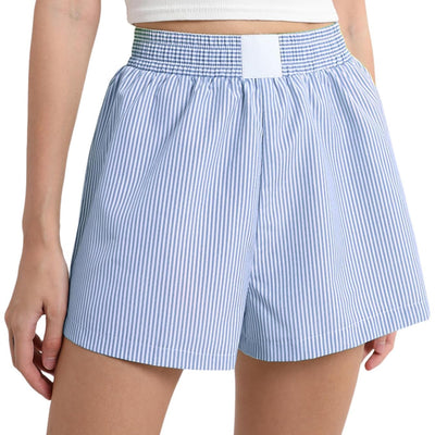 Boxer Shorts for Women Y2k Pajama Plaid Sleep Shorts Cute Elastic Waist Lounge Bottoms Pajama Sleep Shorts Blue Striped