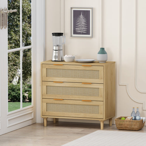 Cargar imagen en el visor de la galería, 3 Drawers Rattan Storage Cabinet Rattan Drawers, Suitable For Bedroom, Living Room, Dining Room, Hallway
