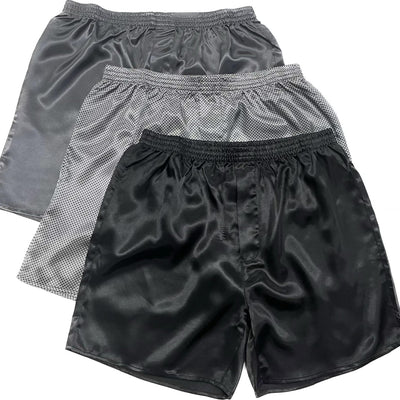 Lavenderi Mens Silk Satin Boxer Shorts Pajama Shorts(BlaGreSilSmall)