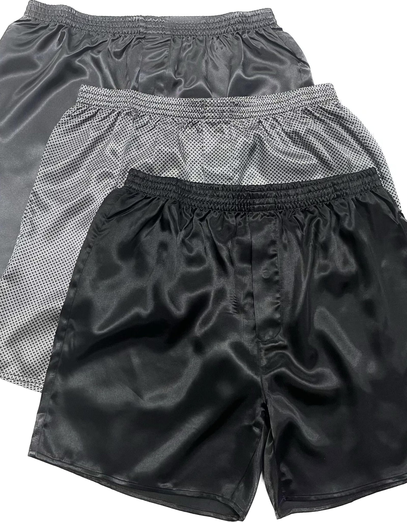 Lavenderi Mens Silk Satin Boxer Shorts Pajama Shorts(BlaGreSilSmall)