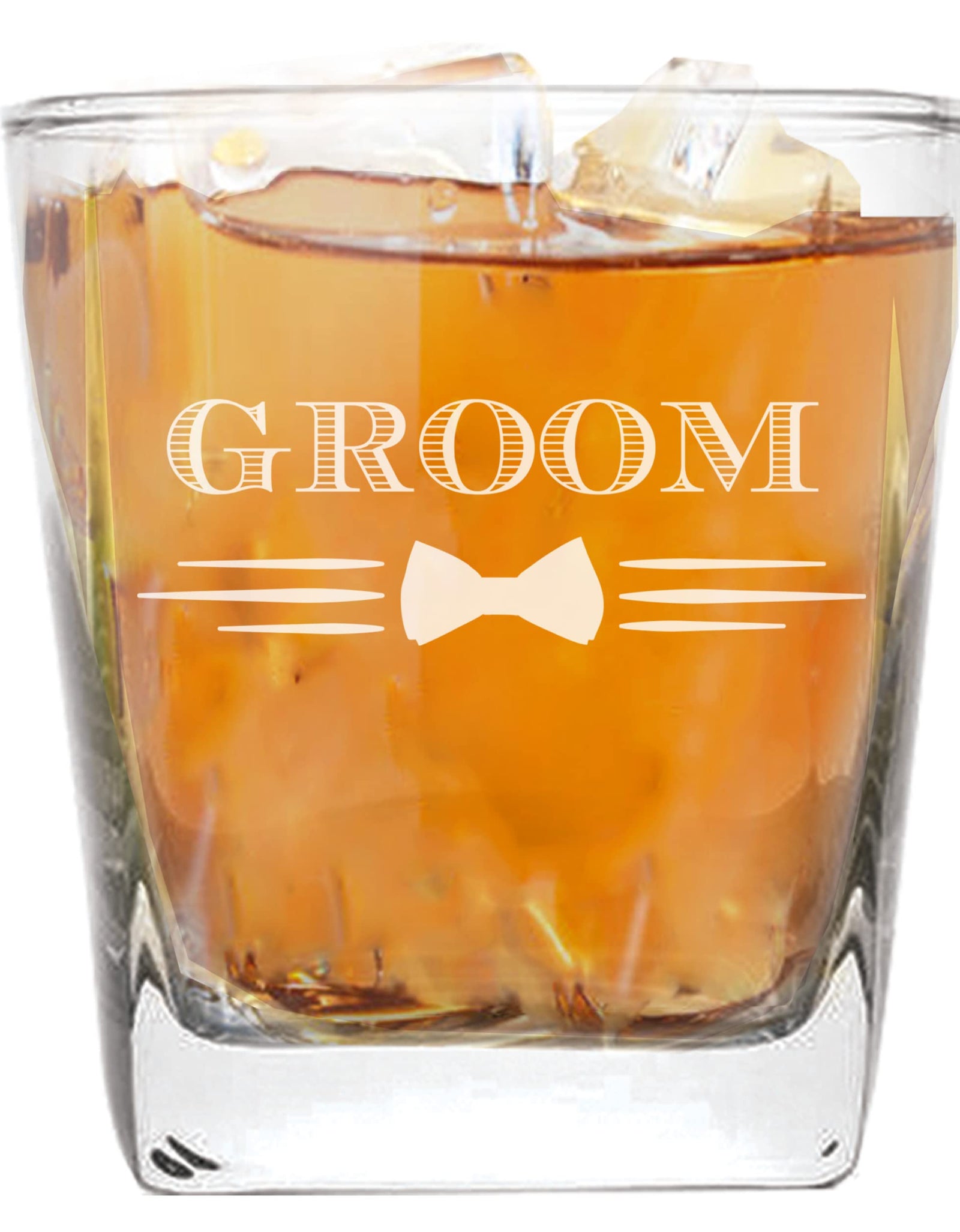 My Personal Memories Bow Tie 9 oz Whiskey Rocks Gift Glass for Groomsmen Best Man and more (Groom)