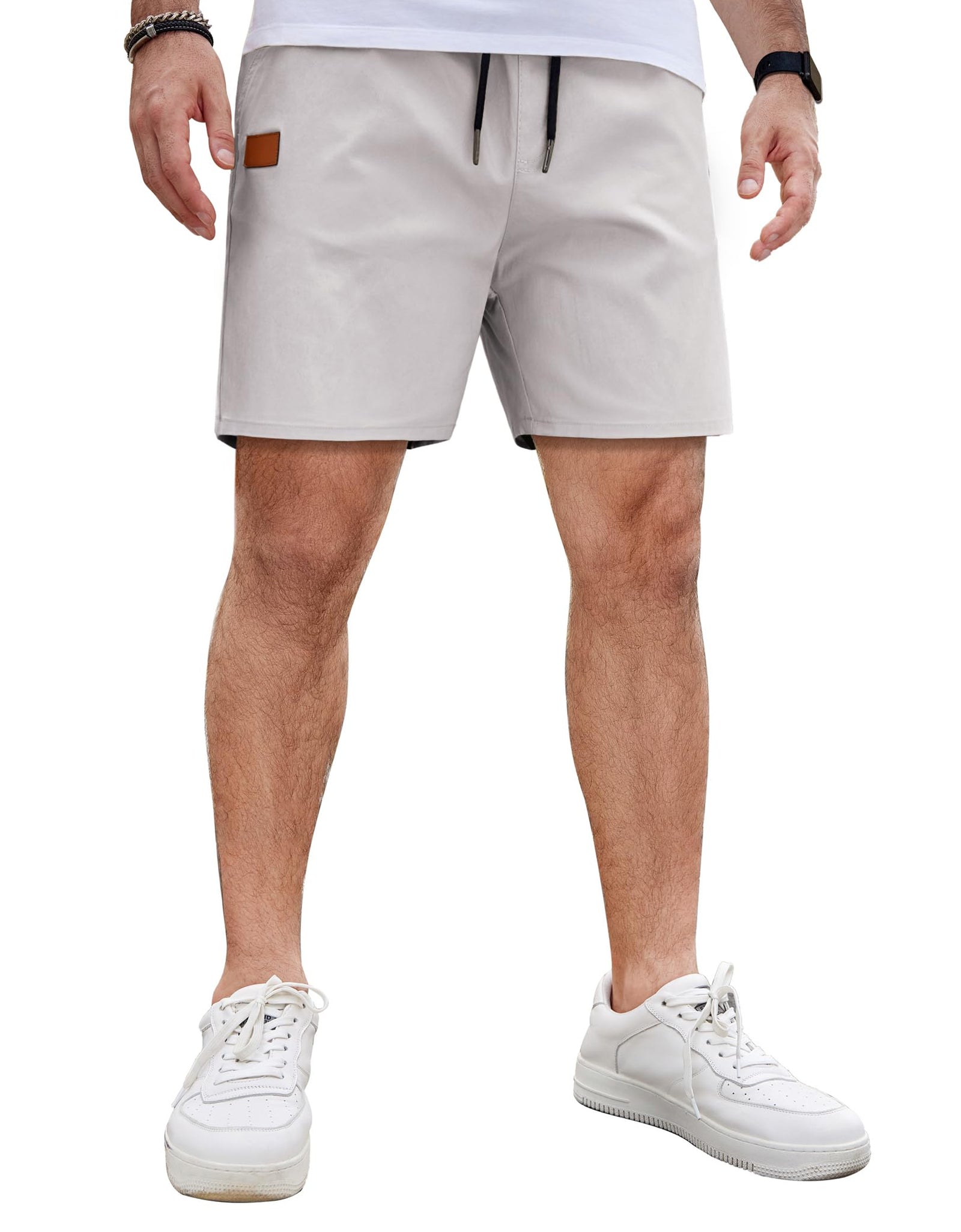 COOFANDY Mens Casual Cotton Shorts Classic Fit Dress Shorts 5 inch Athletic Stretch Waist Shorts with Pockets Light Grey