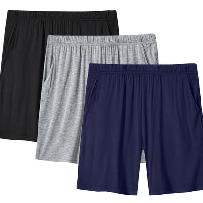 JINSHI Pj Shorts for Women with Pockets Comfy Stretch Modal Pajama Shorts for Women 3 Pack Lounge Shorts Boxer Shorts Women Light Grey/Navy Blue/Black Small