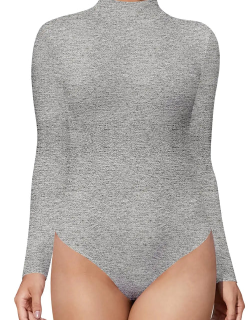 Load image into Gallery viewer, SHEIUGU Mock Neck Turtleneck Long Sleeve Bodysuits for Women Basic Ribbed Bodysuit (Long Sleeve Heather GreyX-Large)
