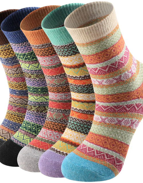 Load image into Gallery viewer, Tavaleu Wool Socks for Women - 5 Pairs Womens Wool Socks Winter Socks Warm Knit Wool Soft Vintage Casual Crew Socks
