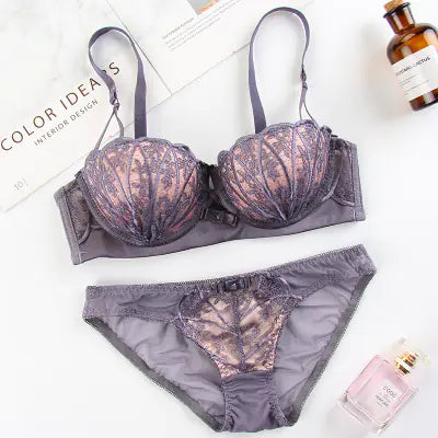 Lace Embroidered Wireless Bra and Lingerie Set