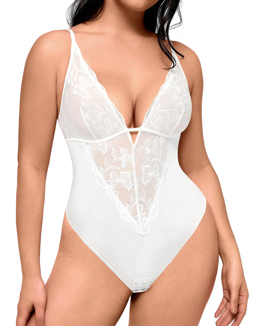 Charger l'image dans la visionneuse de galerie, Body Gainant Femme FeelinGirl avec Dentelle et Col en V, Minceur Ventre Plat, Culotte String, Dos Nu
