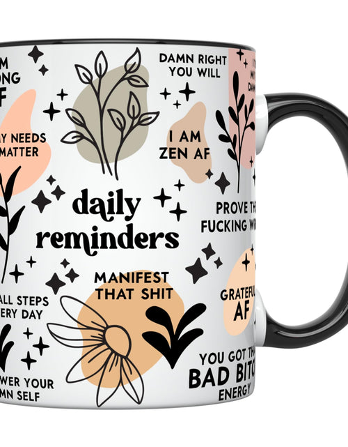 Cargar imagen en el visor de la galería, Taza de café YouNique Sweary Affirmations de 11 oz, regalos de cuidado personal para mujeres, tazas de café novedosas, regalos inspiradores para mujeres, regalos para la salud mental, tazas para mujeres, regalos para la atención plena (mango negro)

