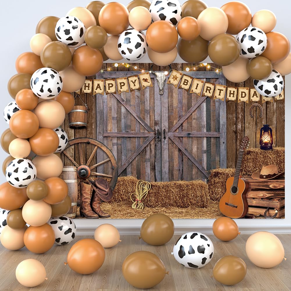 Jumpama Cowboy Birthday Party Decorations Western Birthday Party Supplies 65Pcs Cowboy Balloons and 1Pcs Western Birthday Backdrop for Cowboy Rodeo Birthday Party Country Western Baby Shower