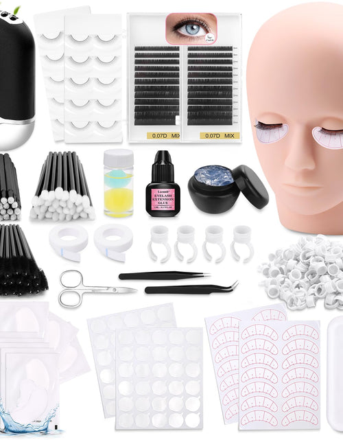 Load image into Gallery viewer, Eyelash Kit for Lash Extension Lash Tech Supplies with Mannequin Practice Head Lash Cluster Lash Extension Glue Eyelash Remover Fan Tweezers Lash Training Tools Set for Beginners at Home
