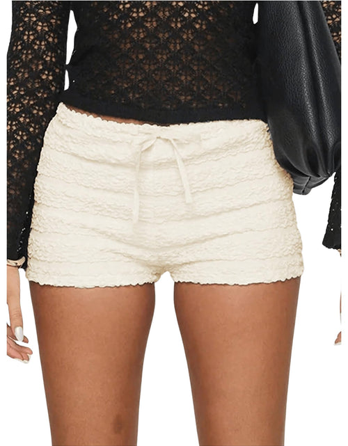 Load image into Gallery viewer, BEAUDRM Womens Y2k Ruffle Shorts Textured Low Waist Ruched Mini Shorts Bloomer Shorts Tie Front Micro Shorts Apricot Medium
