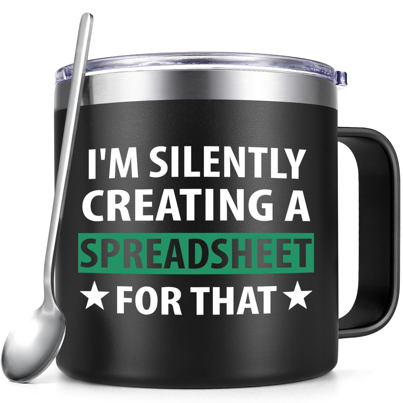 Qtencas Gift for Accountant Funny Stainless Steel Excel Mug Im Silently Creating A Spreadsheet For That Spreadsheet Mug Christmas Birthday Accountant Mug for Coworker CPA NA CFO 14Oz Black
