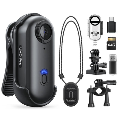 Losfom Z10 2K Action Camera 64GB Wearable Sports Camera with Waterproof Case Magnetic Clip and Quick-Mount Accessories Small Body Camera for Cycling Diving Travel and Outdoor Adventures