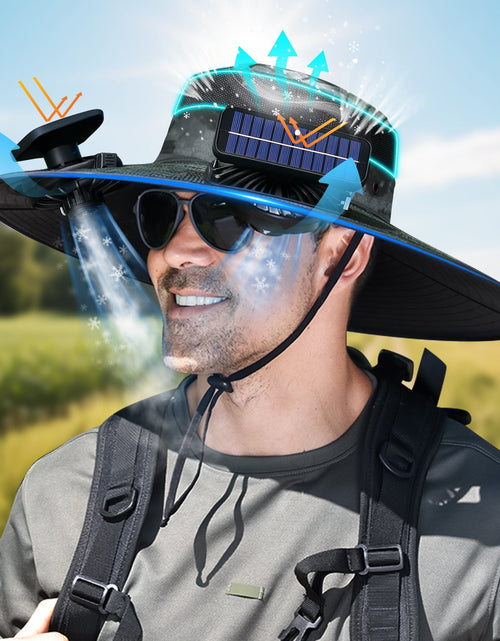 Cargar imagen en el visor de la galería, Gorra con ventilador solar UPF50+, gorra con ventilador solar y carga USB - Gorra solar refrescante, sombrero de pescador, pesca al aire libre, ocio al aire libre, camping, senderismo, trabajo al aire libre, ocio al aire libre
