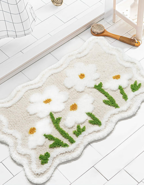 Load image into Gallery viewer, Mocsicka Cute Floral Bathroom Rug Flower Beige Bath Mat Super Soft Absorbent Bathroom Rug Non Slip Bathroom Mat Machine Washable Rug for Bathroom 20x32 inches
