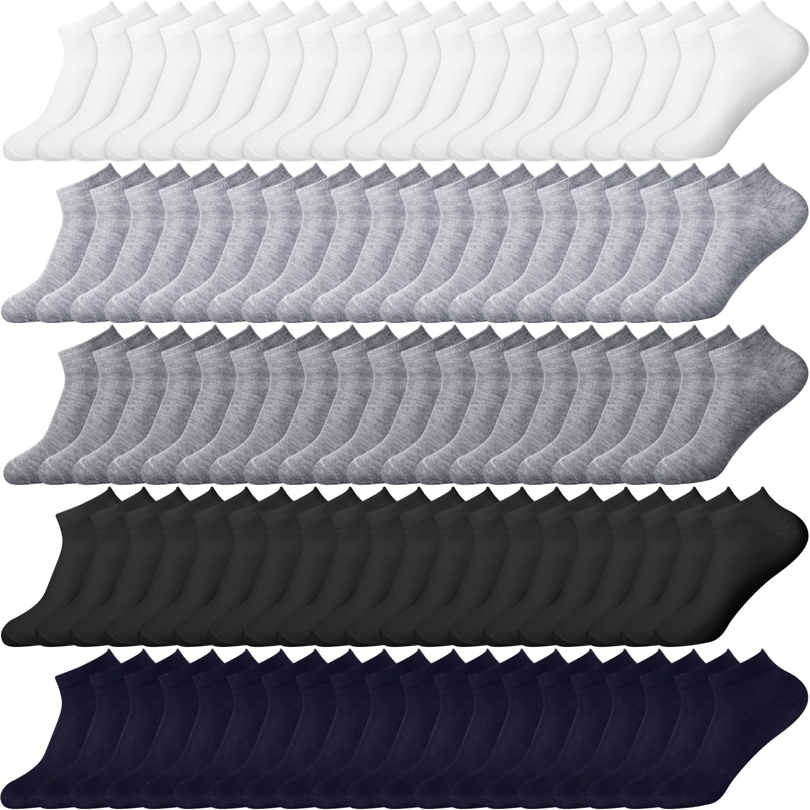 JaGely 100 pares de calcetines tobilleros bajos al por mayor para mujer y hombre, calcetines de algodón transpirables invisibles, calcetines deportivos para personas sin hogar (multicolor)