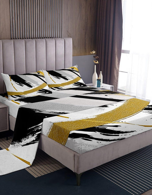 Cargar imagen en el visor de la galería, Erosebridal Black Grey Gold Bed Set Brush Strokes Oil Painting Bed Sheets Set Gradient Abstract Vintage Sheet Set King Ombre Graffiti Sheets Contemporary Modern Top Sheet
