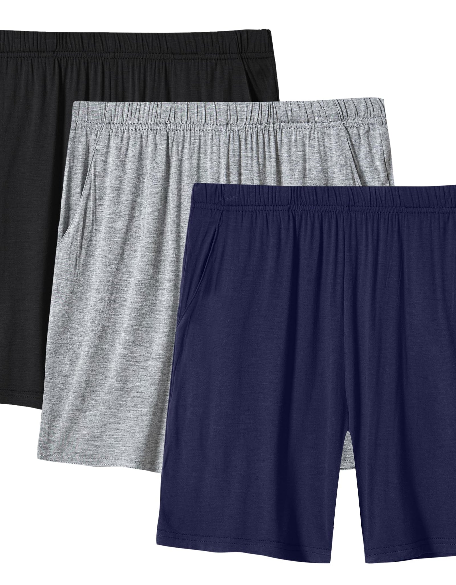JINSHI Pj Shorts for Women with Pockets Comfy Stretch Modal Pajama Shorts for Women 3 Pack Lounge Shorts Boxer Shorts Women Light Grey/Navy Blue/Black Small