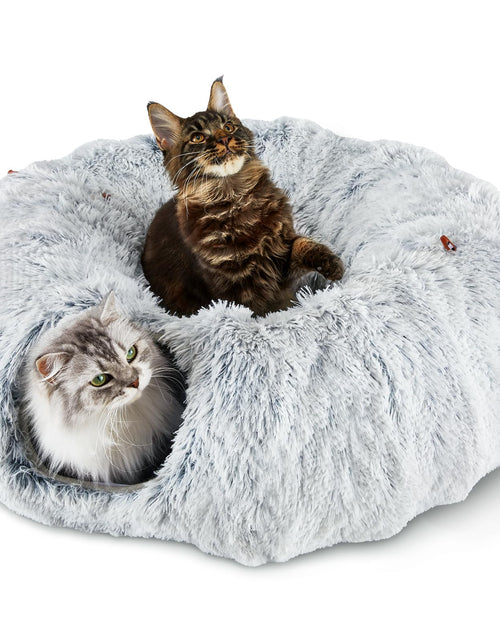 Charger l'image dans la visionneuse de galerie, Bininl Cat Tunnel Bed for Indoor Cats Peekaboo Cat Cave Donut Tunnel for Cat with Washable Circle Cushion Interior Cat Play Tunnel (34 Inch Grey)
