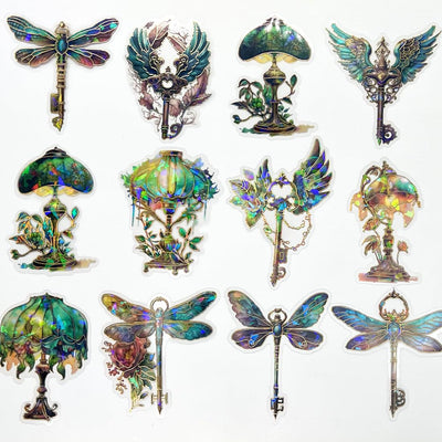 30pcs PET Transparent Watercolor Holographic Lamp Dragonfly Wing Stickers Decals Bulk for Water Bottles Scrapbooking Journaling Crafts Cars Resin Glass Cups Envelopes