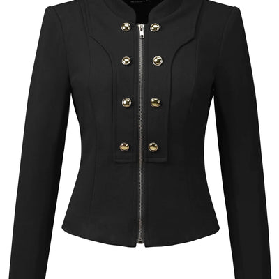 Allegra K Vintage Jacket for Womens Double Breasted Steampunk Casual Zip Up Jacket Large Black
