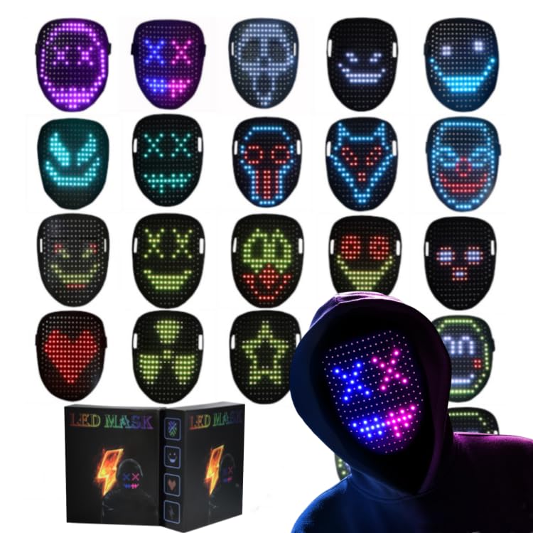 YXYaoZhengYiGeYi Máscara LED con detección de gestos transformable para hombre/mujer, máscara LED iluminada genial para disfraz de Halloween, fiesta de cosplay, mascarada