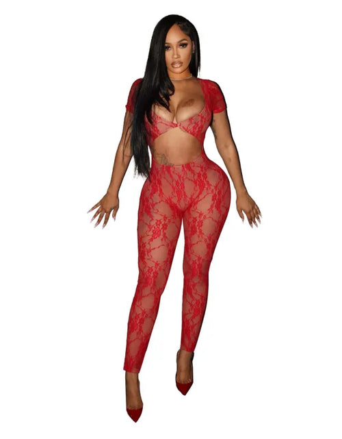 Load image into Gallery viewer, Women&#39;s Sexy Lace Sleeve Cropped Jumpsuit Trousers
