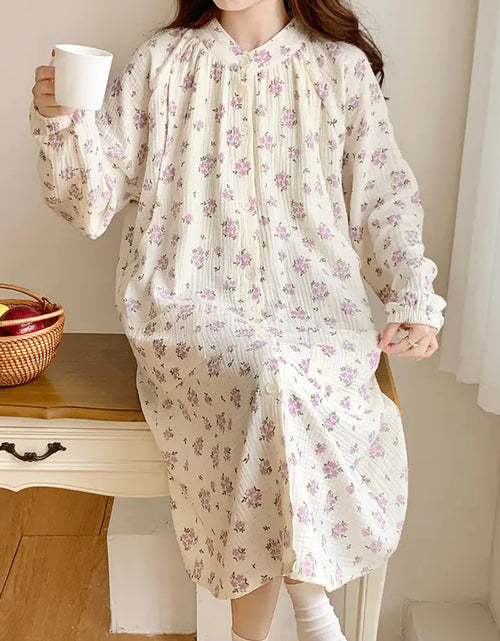 Load image into Gallery viewer, Cotton Gauze Maternity Nightwear for Nursing and Home
