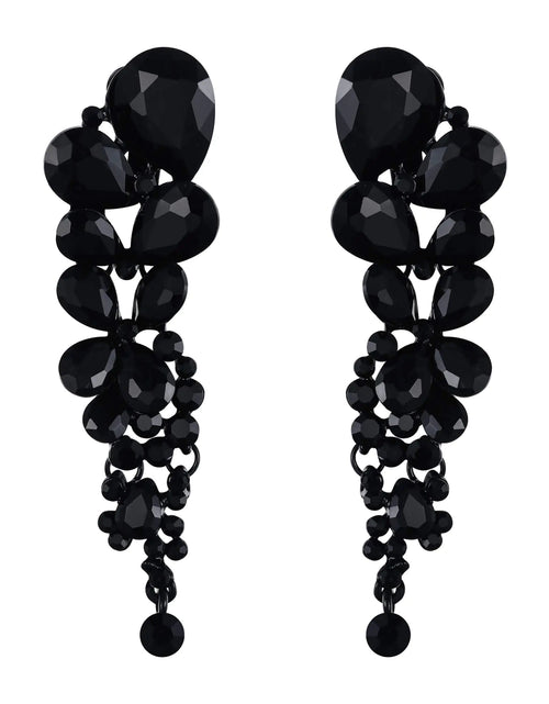 Cargar imagen en el visor de la galería, Pendientes de clip colgantes EVER FAITH para fiesta de graduación, de bisutería, con diamantes de imitación, de cristal, con forma de gota de agua, tono negro
