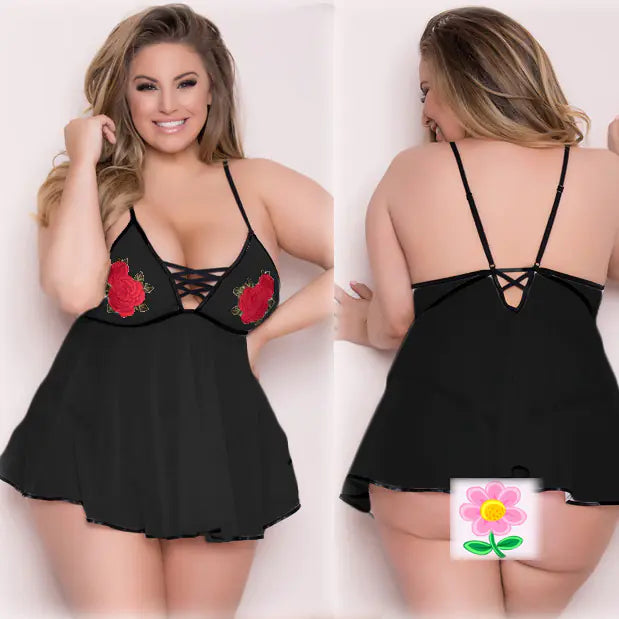 Lingerie de nuit sexy grande taille en dentelle à motifs floraux