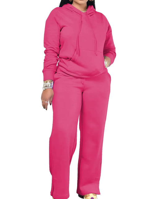 Load image into Gallery viewer, YeGine Womens 2 Piece Outfits Sweatsuits Long Sleeve Lounge Sets Drawstring Hoodies Wide Leg Sweatpants Tracksuit Pink 2XL
