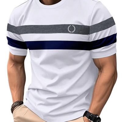 RoseSeek Mens Color Block Short Sleeve Tee Shirts Casual Crewneck T Shirt Trendy Summer Tops White X-Large