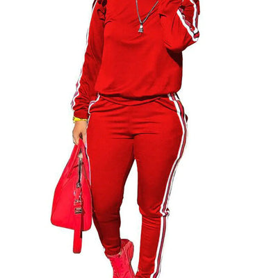 Akmipoem 2 Piece Winter Outfits for Women Ruffle Sleeve Pullover and Sweat Pants Sweatsuits Set Tracksuits Red 3XL