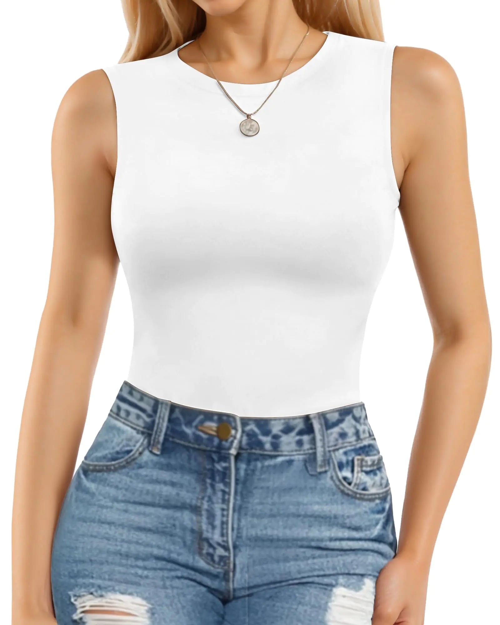 MANGOPOP Women's Crew Neck Sleeveless Bodysuit