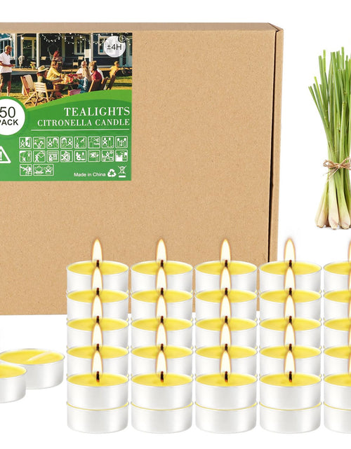 Load image into Gallery viewer, Yellow Tea Lights Candle Bulk 4 Hours Dripless Smokeless Citronella Candles for Home Garden Patio Yard Balcony Backyard - 50 Pack
