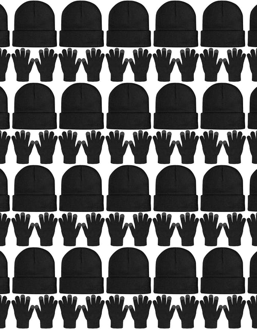 Load image into Gallery viewer, SATINIOR 56 Pieces Bulk Winter Hats Winter Beanies Touchscreen Gloves Combo Pack Knitted Cuffed Skull Caps Bulk Pack for Men Women Black

