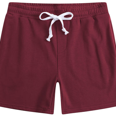 Solatin Mens Sweat Shorts 5.5" Above Knee Workout Gym Shorts Lounge Shorts with Zipper Pockets Wine Red S