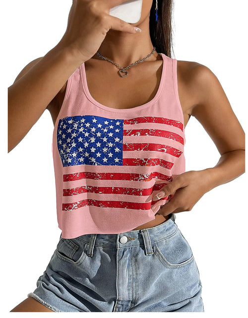Load image into Gallery viewer, Womens Sexy American Flag Crop Tank 4th of July Patriotic Sleeveless Tee Tops (PinkM)

