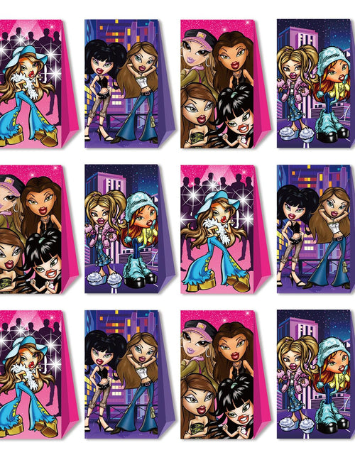 Cargar imagen en el visor de la galería, hlelu 12 bolsas de regalo de fiesta para niñas de dibujos animados, decoraciones de fiesta de cumpleaños de dibujos animados para niñas, suministros de fiesta, pulgadas
