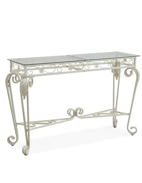 Cargar imagen en el visor de la galería, Mesa consola moderna de 2 niveles de cristal templado, mesa de entrada, mesa de sofá con estantes de almacenamiento

