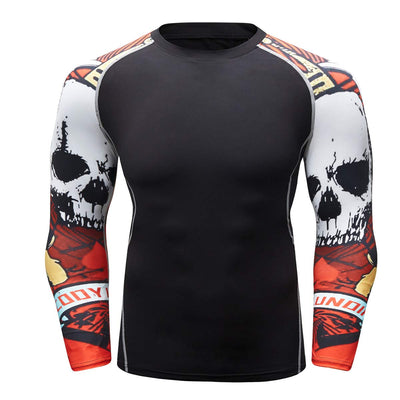 F.Q Yuqee Mens Soft Fit Long Sleeve Workout Rashguard Cool Dry Compression Fitness Shirt Red Skull L